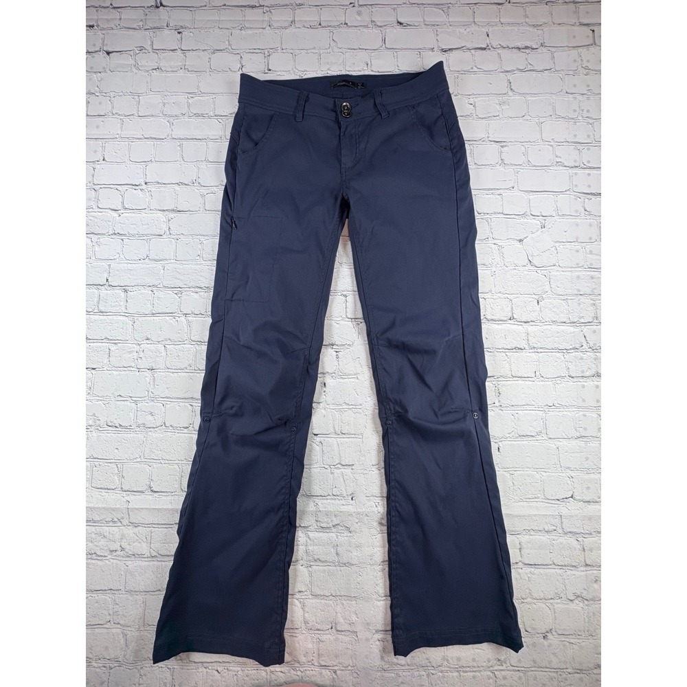 Prana Halle Hiking Pants Women 6 Navy Blue Excellent Roll Up Snap Leg Stretch
